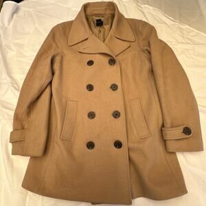 Vintage GAP Peacoat Womens Large Tan Wool Blend Double Breasted 4 Button Classic